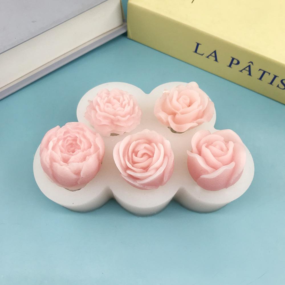 3D Design Silicone Candle Mold 5-Hole Pattern Rose Peony Mold For Candle Making