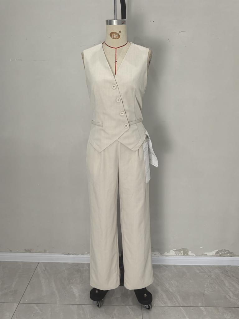 Oversized Padded Blazer Vest Set with Elastic Suit Pants for Women Summer Fashion