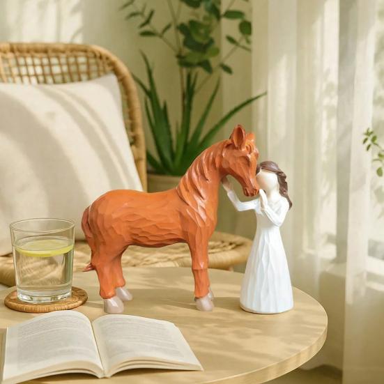 Girl And Horse Figurine Resin Hand-Painted Horse Sculpture for Horse Lovers Women Keepsake Gift for Birthday Christmas Thanksgiving