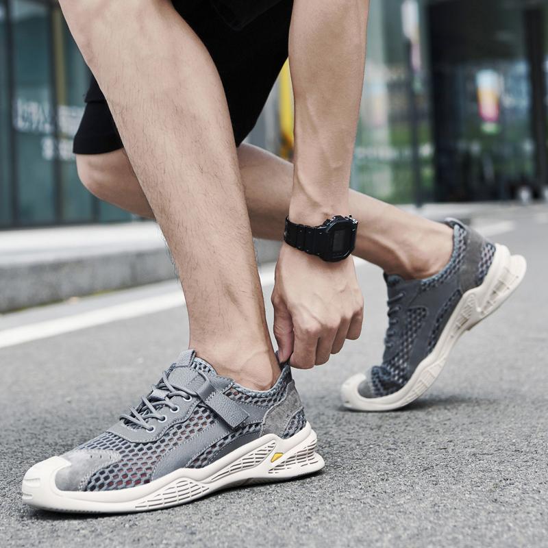 Fashion Breathable Men Casual Mesh Shoes Lightweight Summer Flats Comfortable Driving Shoes Simple Style Outdoor Walking Shoes Sneakers