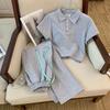 Spring and Summer College Style Girls' Casual Sports Suit Loose Fit Short Sleeved Pants Two-piece Set