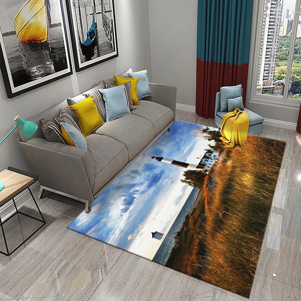 3D Seaside Lighthouse Carpet Welcome Doormat Kitchen Bathroom Non-slip Rugs Living Room Bedroom Modern Home Decoration Carpet
