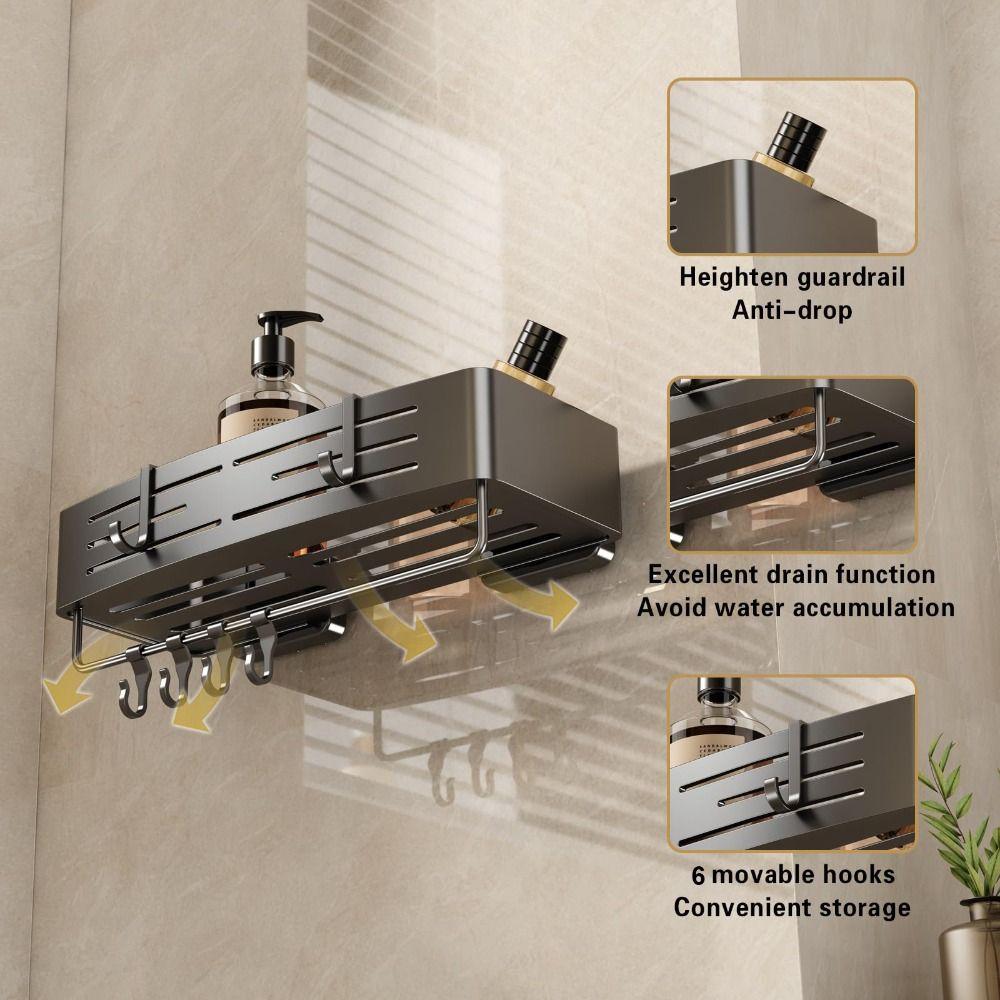 Suction Cup Shower Shelf Towel Bar Bathroom Storage Space Saving Corner Rack  Home Decor