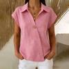 Women V Neck Button Down Shirt Short Sleeve Casual Blouse Lightweight Relaxed Fit Summer Top
