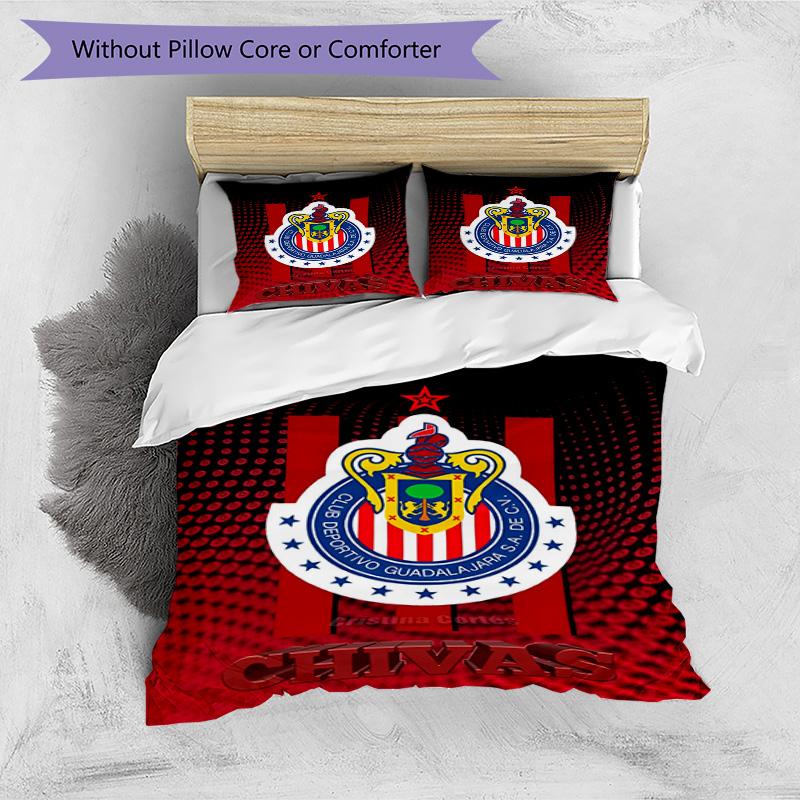 3pcs Duvet Cover Set (1*Duvet Cover + 2*Pillowcase, Without Core), Club Deportivo Guadalajara Print Bedding Set, Bedroom Decor, All‑Season, Birthday G