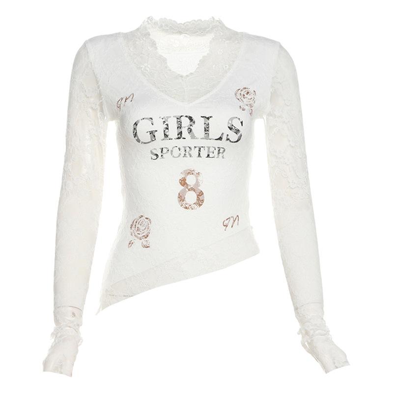 

Новый женский однотонный облегающий уличный модный топ с V-образным вырезом и длинными рукавами с принтом для женщин S белый