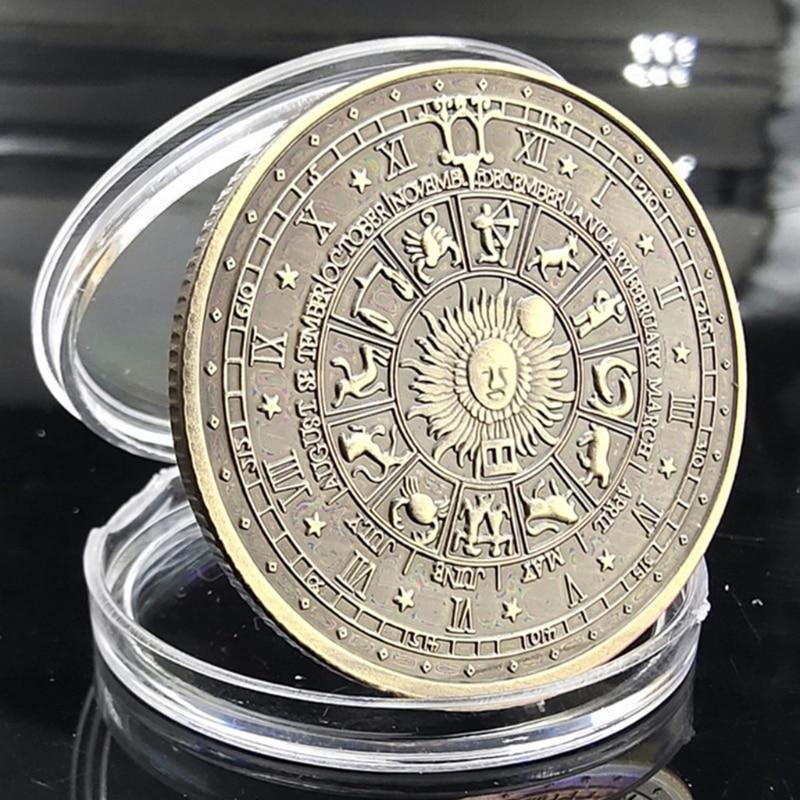1Pc Golden Tarot Wishing Coin Lucky Coin Gold Plated Coin Sun Moonlight Constellation Commemorative Coin Love Coin