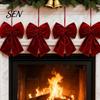 Decorative Velvet Bows for Wreaths Christmas Flocked Fabric Bow, Large Red Bow with Hanging Strap, Mall Window Displays Festive Pendant Tree, Holiday