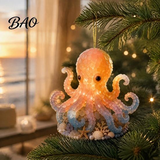 Custom Tree Ornaments Ocean Theme Christmas Ornaments, 2D Flat Acrylic Hanging Decor with Sea Animal Special Designs, Holiday Decorations for