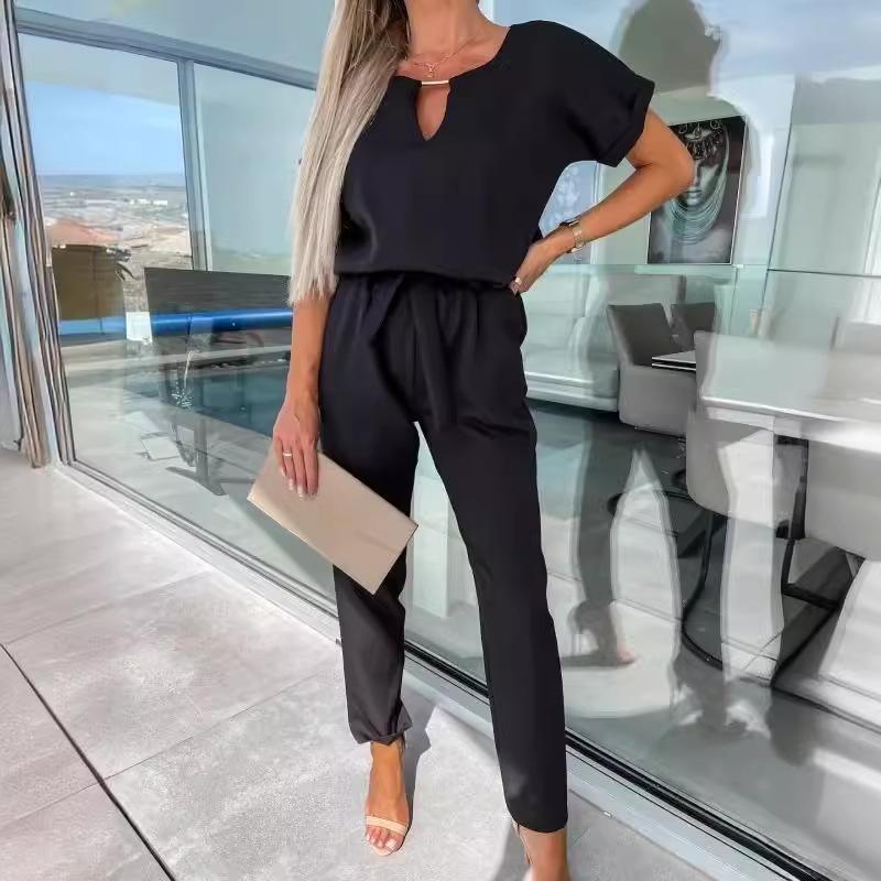 

Женский повседневный модный однотонный комбинезон 2XL чёрный