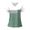Women's Fashion Printed Short Sleeve V Neck Pattern Tops Pocket Working T-shirts