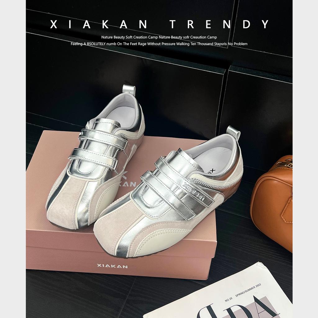 Ballet Style Retro Silver Soft-soled Single Shoes Women's 2025 Autumn New Flat-bottomed Velcro Round Head Lazy Casual Shoes