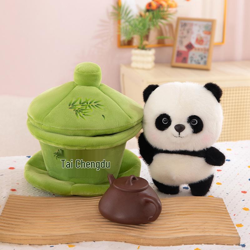 Chengdu Panda Gaiwan Plush Doll - Realistic Tea Cup Souvenir