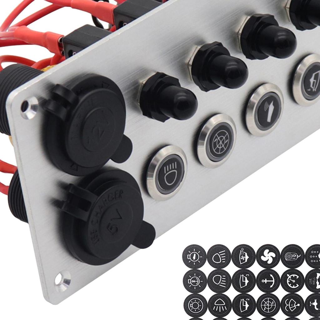 4 Ways Rocker Switch Panel Voltmeter 4.8 Amp Dual USB Blue LED for Cars Boats