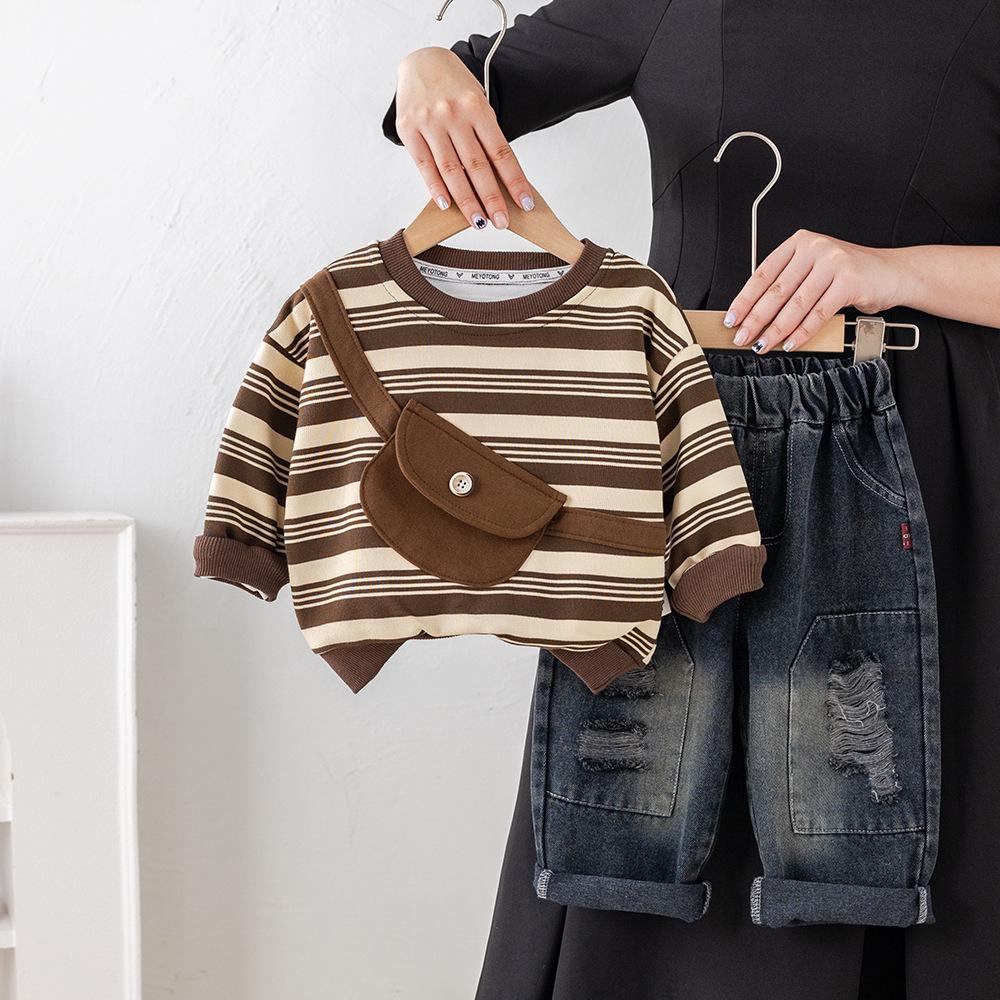 

Boys Toddler Spring & Autumn Striped Sweatshirt with Crossbody Bag Two-Piece Set, 2025 80cm верблюд