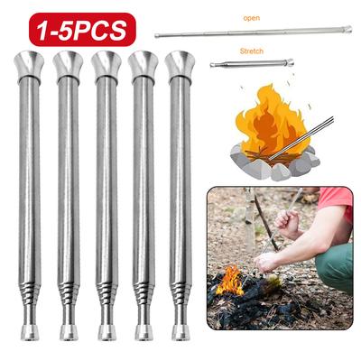 Barbecue Fire Starter and Blowing Tube, Stainless Steel Telescopic Foldable Outdoor Lifesaving, Convenient for Camping Ignition