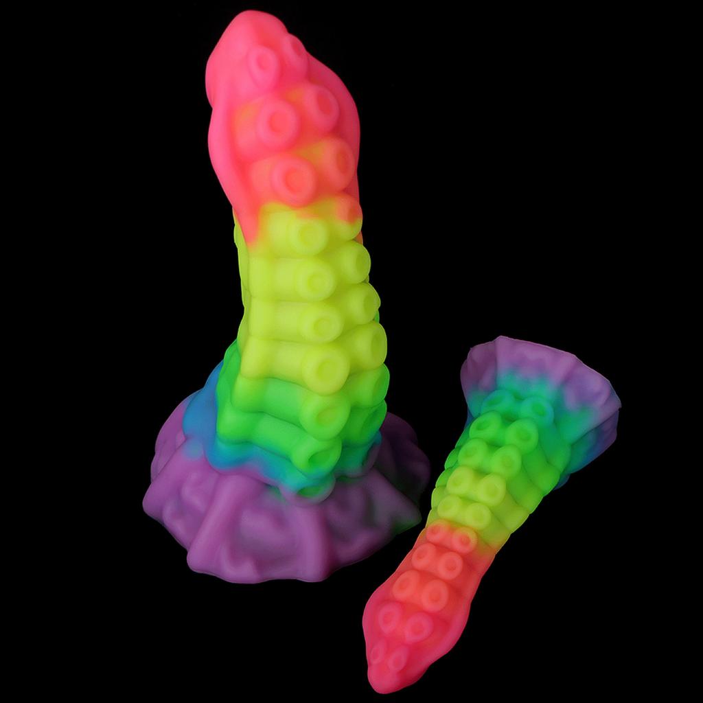 Mixed Color Glowing Dildo Simulation For Men And Women In The Backyard  Used For Masturbation As An Adult Product