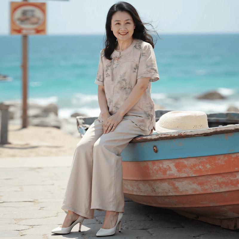 Yuzhaolin Mid-Aged Women s New Chinese Style Floral Summer Set 2XL