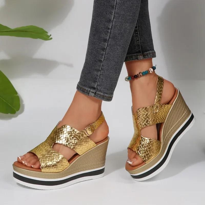 Fashion 2025 Fashion Ladies Shoes Open Toe Women's Sandals Summer Casual Plus Size Buckle Strap Comfortable Best Seller Wedge Sandals