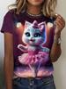 Summer Cute Cat Dances Ballet T-Shirts 3D Print Women Men Short Sleeve Round Neck T Shirt Tees Harajuku Y2K Tops Unisex Clothing