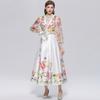 Wunderschönes Blumenwickel-Langarmkleid Damen V-Ausschnitt Laternenärmel Chiffon-Patchwork Dickes Satin-Band-Schnürgürtel Partykleid