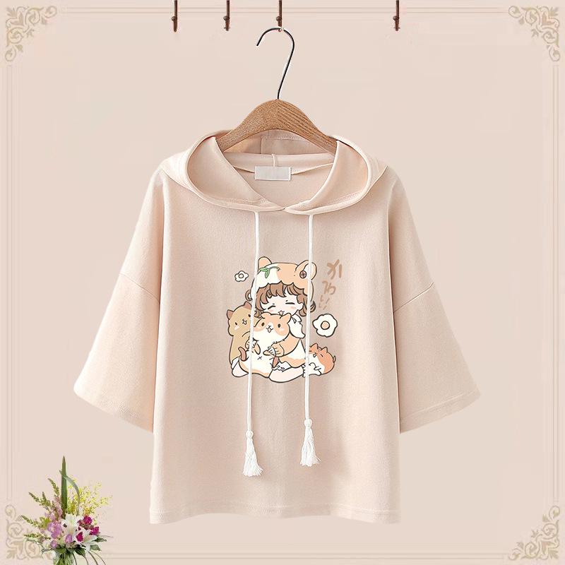 2024 Junior High Girls' Cute Bear T-Shirt & Shorts Set - Japanese Style
