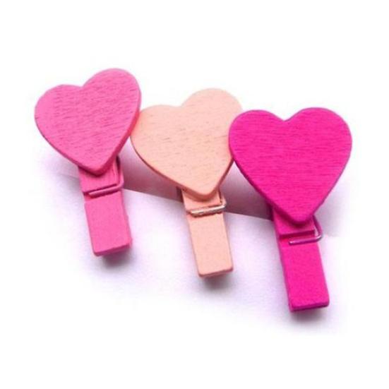12Pcs Mini Heart Love Wooden Clothes Photo Paper Peg Pin Clothespin Craft Clips