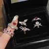 Medieval Brushed Imitation Pigeon Blood Red Ruby Open Ring, High-End Personality Diamond-Set Super Fairy Temperament Accessories