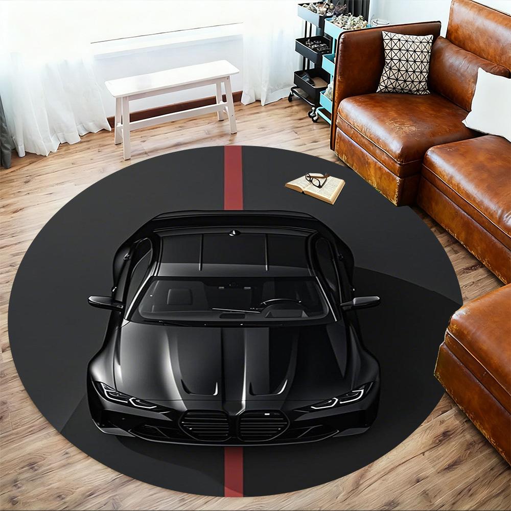 1PC Luxury black car Design Round Chair mat Area Rug - Non-Slip, Floor Mat for Office, Bedroom, home decor Christmas Gift c0528012