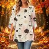 Women's Fashion Halloween Print Loose Casual Round Neck Three-Quarter Sleeve Top
