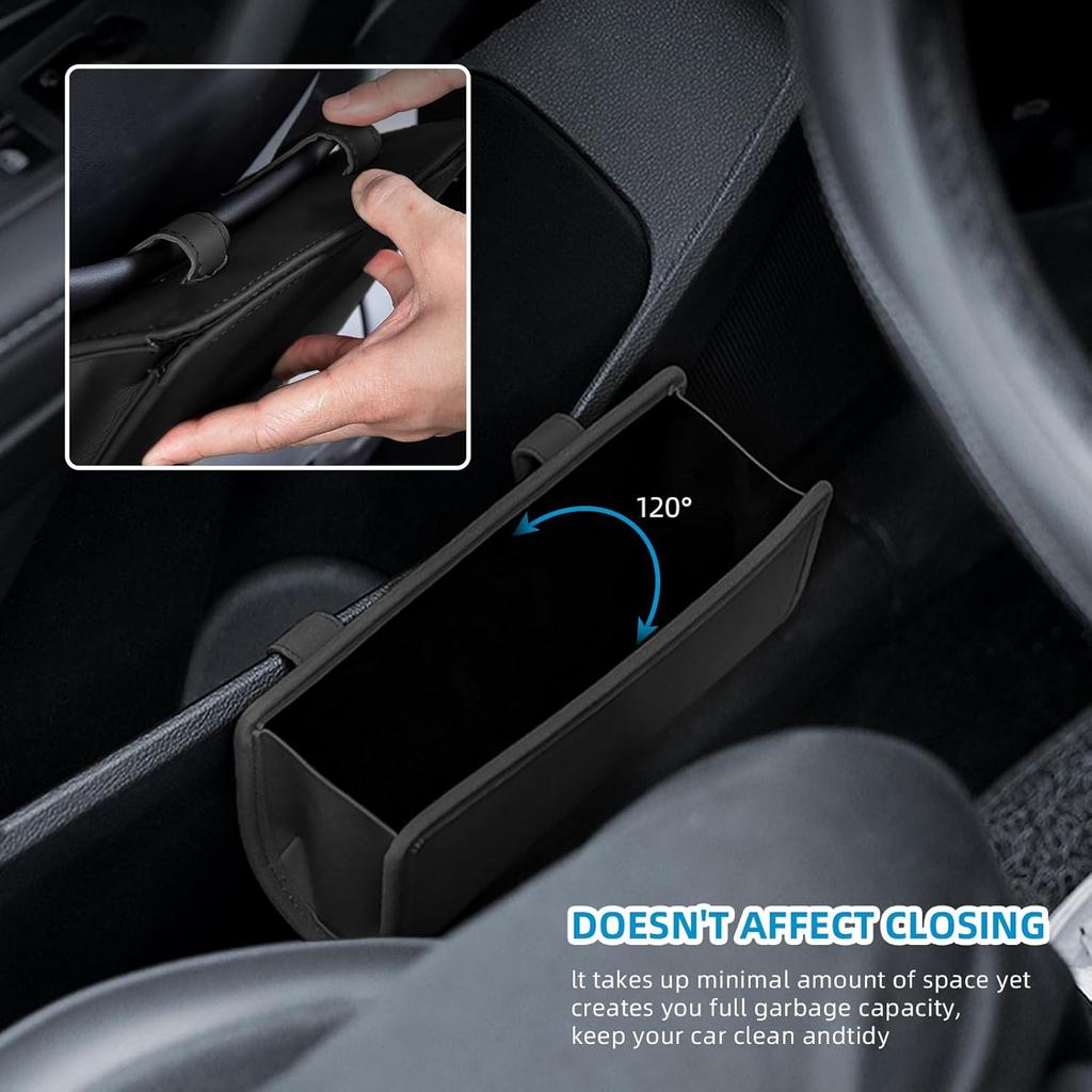 Car Trash Can, Leather Car Trash Bin Door Organizer With A Roll Of Garbage Bag, Foldable Hanging Mini Cars Storage Must Have Essentials Interior