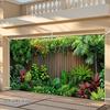 2D Red Green Tropical Leaves Wood Fence Garage Door Backdrop Garden Banner
