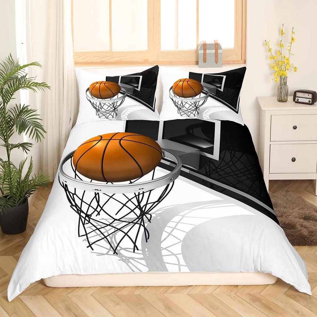 Basketball Duvet Cover Black Gold Bedding Set Black And Golden Basketball Court Design Comforter Cover Sports Games Quilt Cover