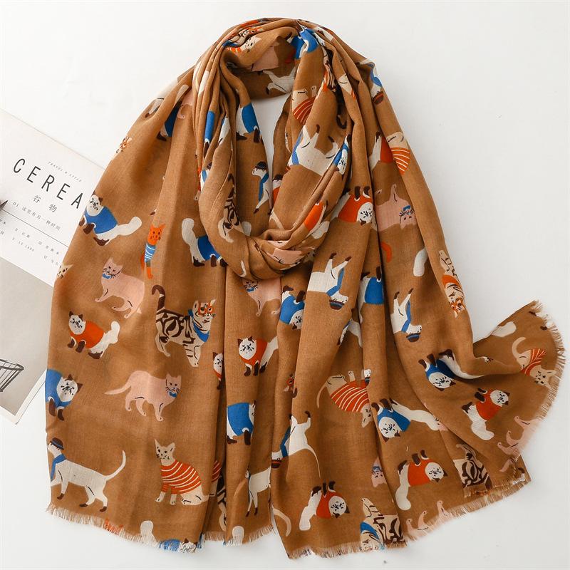 Lovely Animal Dachshund Pattern Viscose Scarf Cute Breathable Fringe Shawl Casual Travel Inelastic Outerwear Long Shawl 180*85Cm