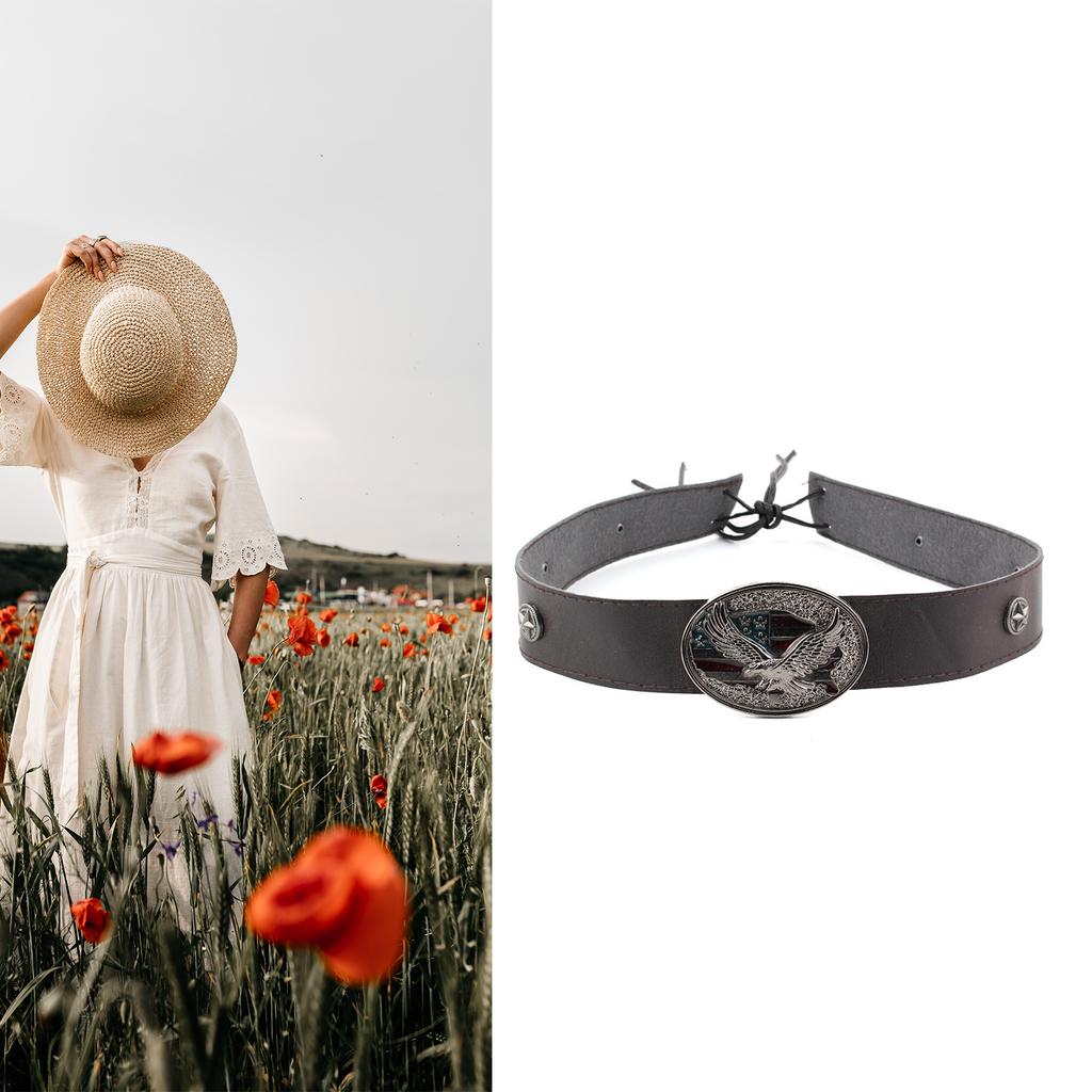 Carved Eagle Buckle Hat Belt for Cowboy Hat/Weaving Hat Western Style Multiple Functional Decorative Hat Strap for Adult