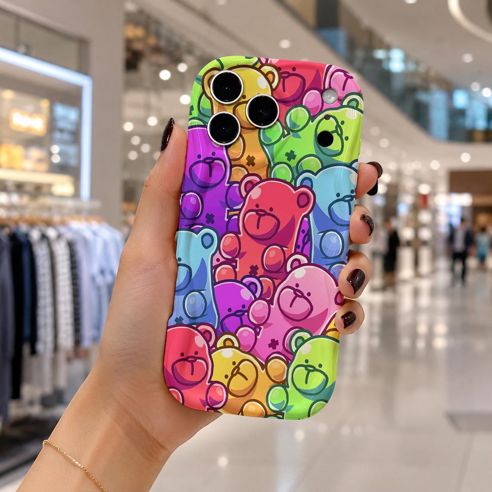 Colorful Teddy Bear Pattern Phone Case Rainbow Cute Cartoon Art Hard Cover for iPhone Shockproof Protection Birthday Christmas Halloween Holiday Gift