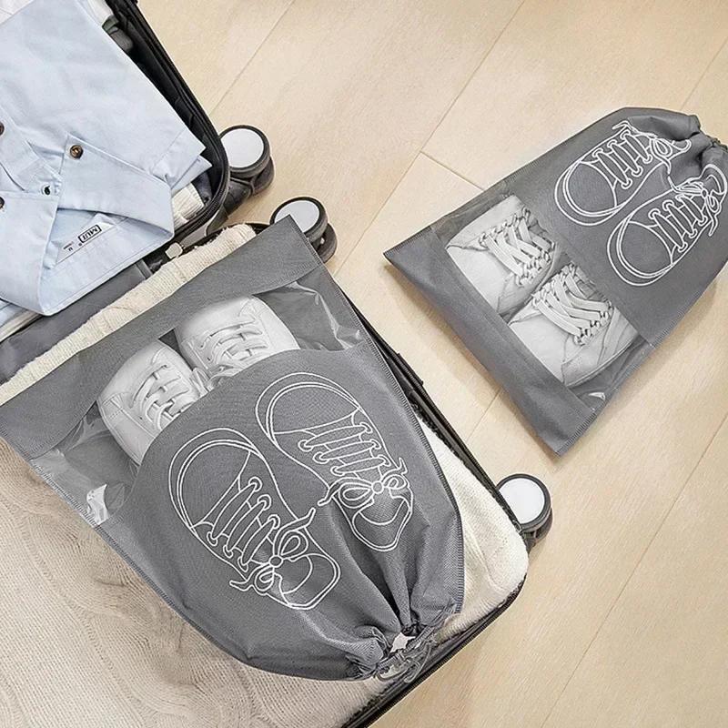30pcs Shoe Storage Bag with Thickened Non-woven Fabric Strap Mouth Large Capacity Travel Waterproof Shoe Bag Moistureproof