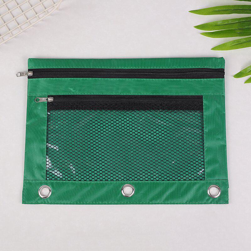 Oxford Cloth B5 Eyelet Ring Binder with Transparent Pencil Case and Three-Hole Double Zipper