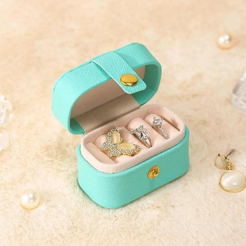 1PC Mini Portable Jewelry Box – PU Leather Ring & Earring Storage! Compact Ornament Case for On-the-Go