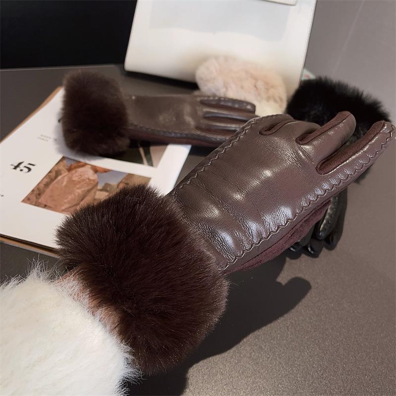 Luxury Women's PU Leather Gloves for Cold Weather Winter Warm Gloves with Soft Faux Fur Trim Cuff Thermal Lining Party Gloves