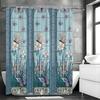 ~O~Blue Garden Shower Curtain, Colorful Butterfly Floral Bathroom Shower Curtain, Modern Design Botanical Fabric Shower Curtain
