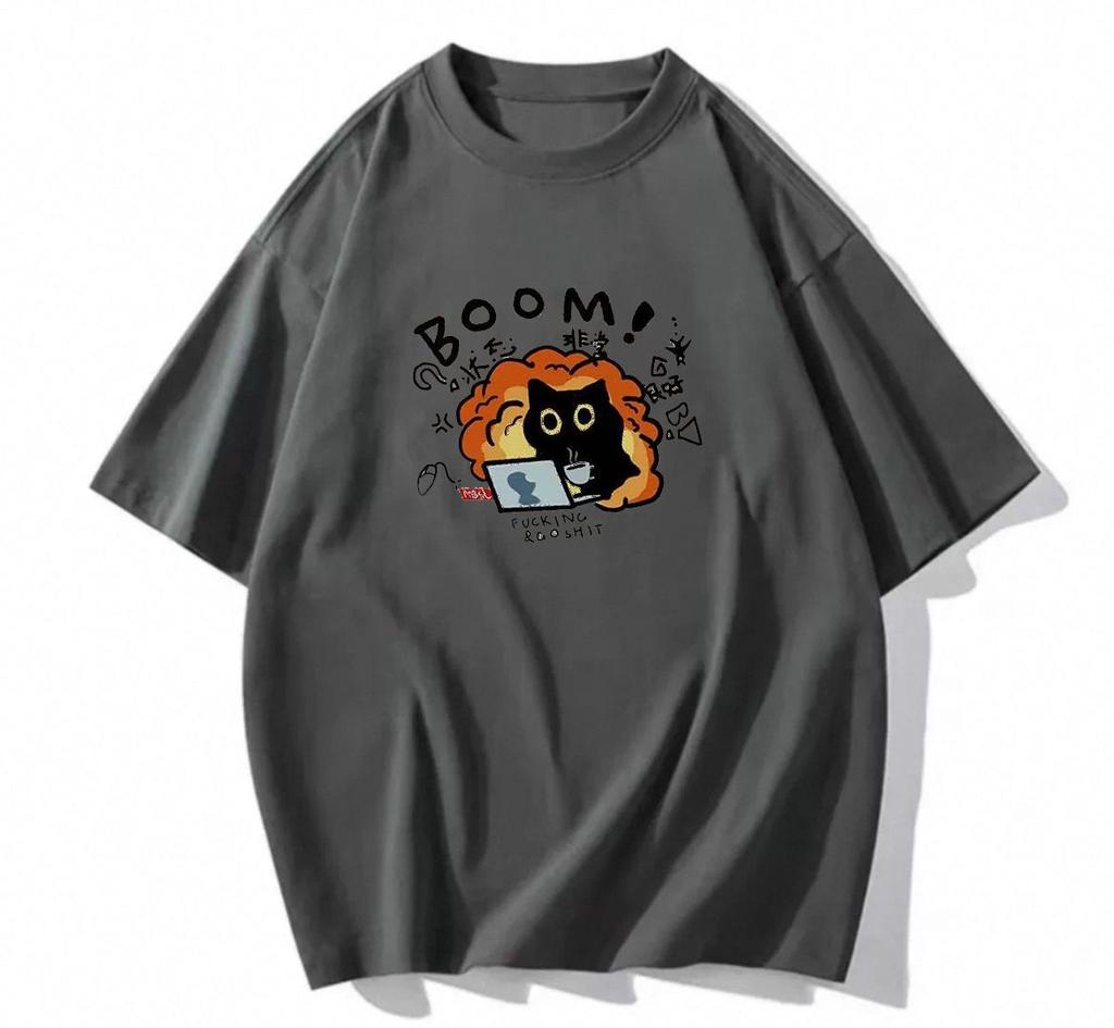 harajuku Round Neck oversize Casual Y2K Tops young girl t shirts summer pure cotton Women funny cartoon Print T-Shirt purple streetwear