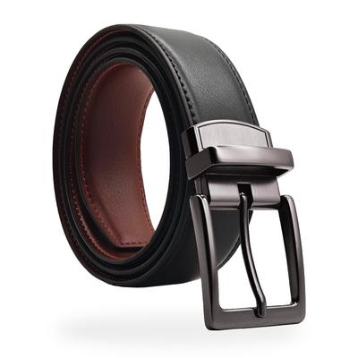 [NASEBEMU] Men's Leather Belt, Pin Buckle Belt, Casual Style, 360-Degree Rotating Alloy Buckle & Double-Faced Design (110cm)