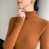 Women's Slim-Fit High-Neck Seamless Wool Base Layer Shirt, Autumn/Winter, Ruched Neck, Knitted Sweater.