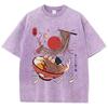 Ramen Nudeln Baumwolle Gewaschenes T-Shirt Damen Harajuku Druck Oberteile Bequem O-Ausschnitt Übergroße T-Shirts All-Match Damen Kleidung