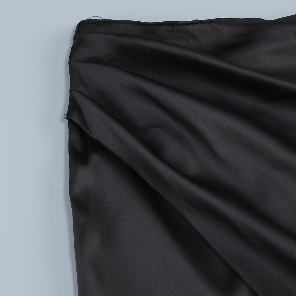 European-American One-Shoulder Black Leather Two-Piece Dress with Slit - Sexy Lace-Up Backless Evening Gown