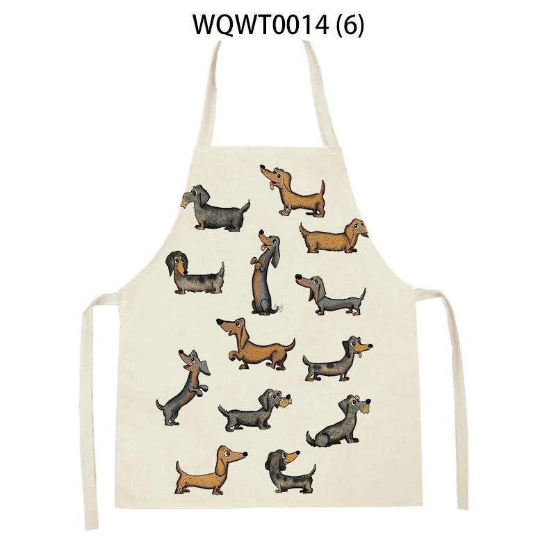 Animal Cartoon Dogs Printed Kitchen Aprons for Women Men Household Cleaning Pinafore Baking Accessories Linen Cooking Aprons