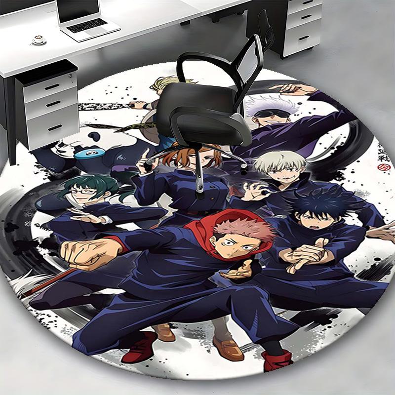1pc Anime Cartoon Design Round Carpet  Office Chair Mat, NonSlip Rug for Home Decor