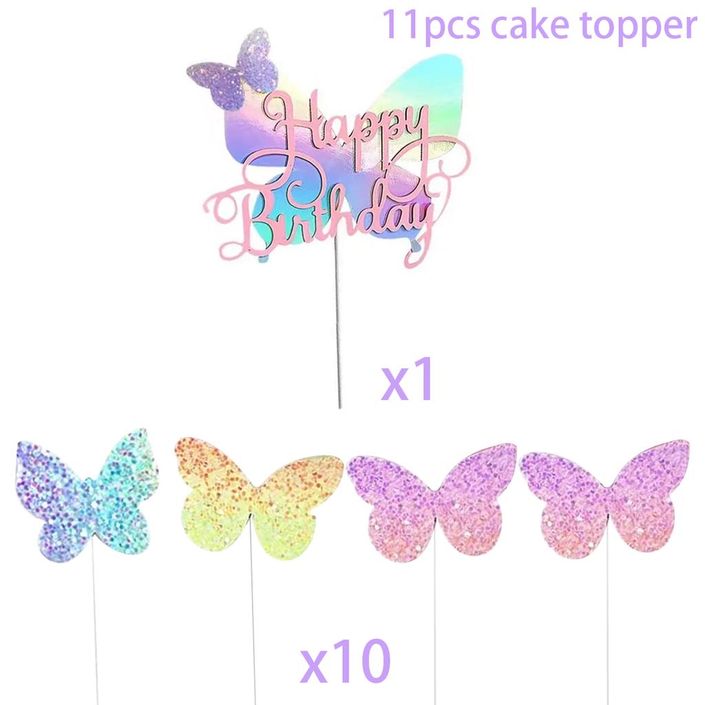Happy Birthday Sequin Butterfly Cake Topper For Princess Girl Birthday Party Cake Decor Butterflies Wedding Party Decoration