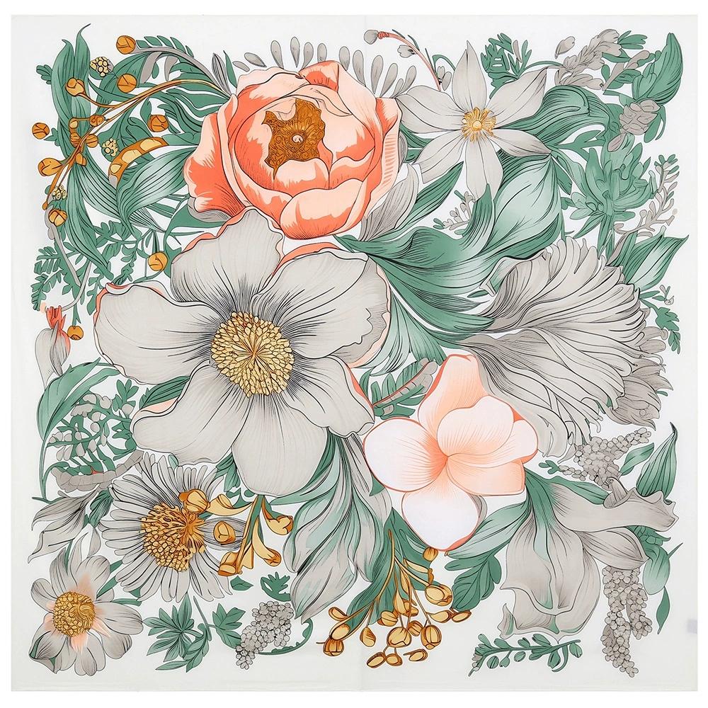 Elegant 130*130CM Luxury Brand Big Size Animal Print Scarf Women Square Twill Silk Scarf Flower And Horse Scarf Shawl